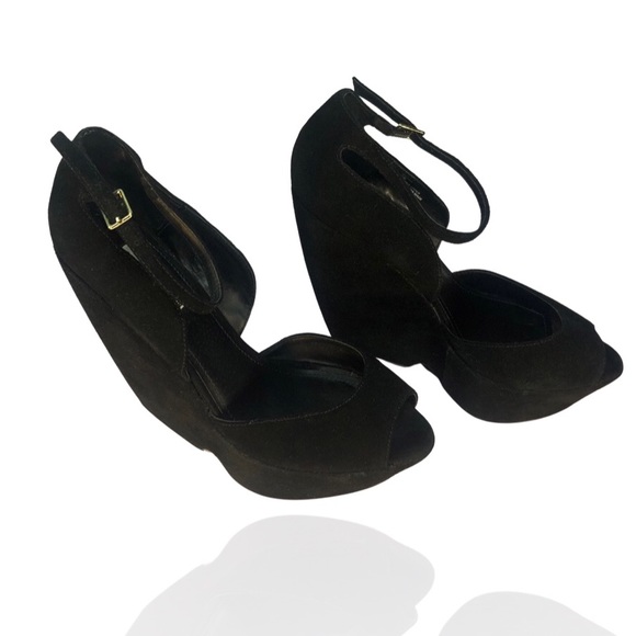 Steve Madden 🅟🅡🅔-🅞🅦🅝🅔🅓 Platform Black Suede Shoes Size 10 US - Picture 4 of 10